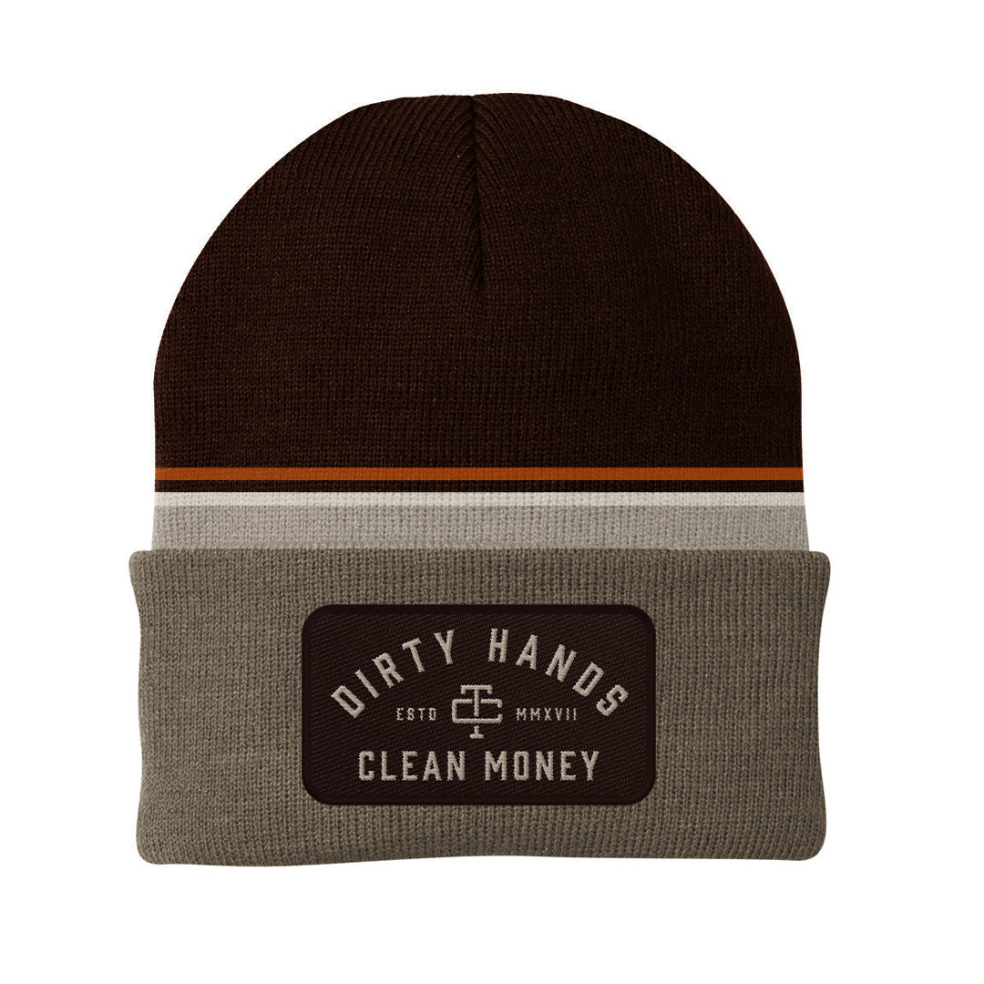 Troll Co. Classic "Dirty Hands, Clean Money" Patch Knit Beanie Hats & Caps Troll Co. Brown OS