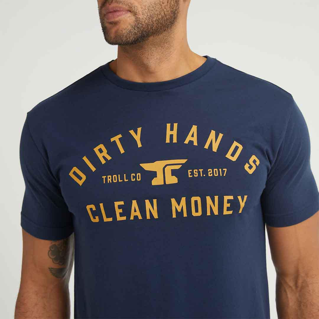 Troll Co. Men&#39;s &quot;Dirty Hands Clean Money&quot; Classic Short SleeveT-Shirt - Work World - Workwear, Work Boots, Safety Gear