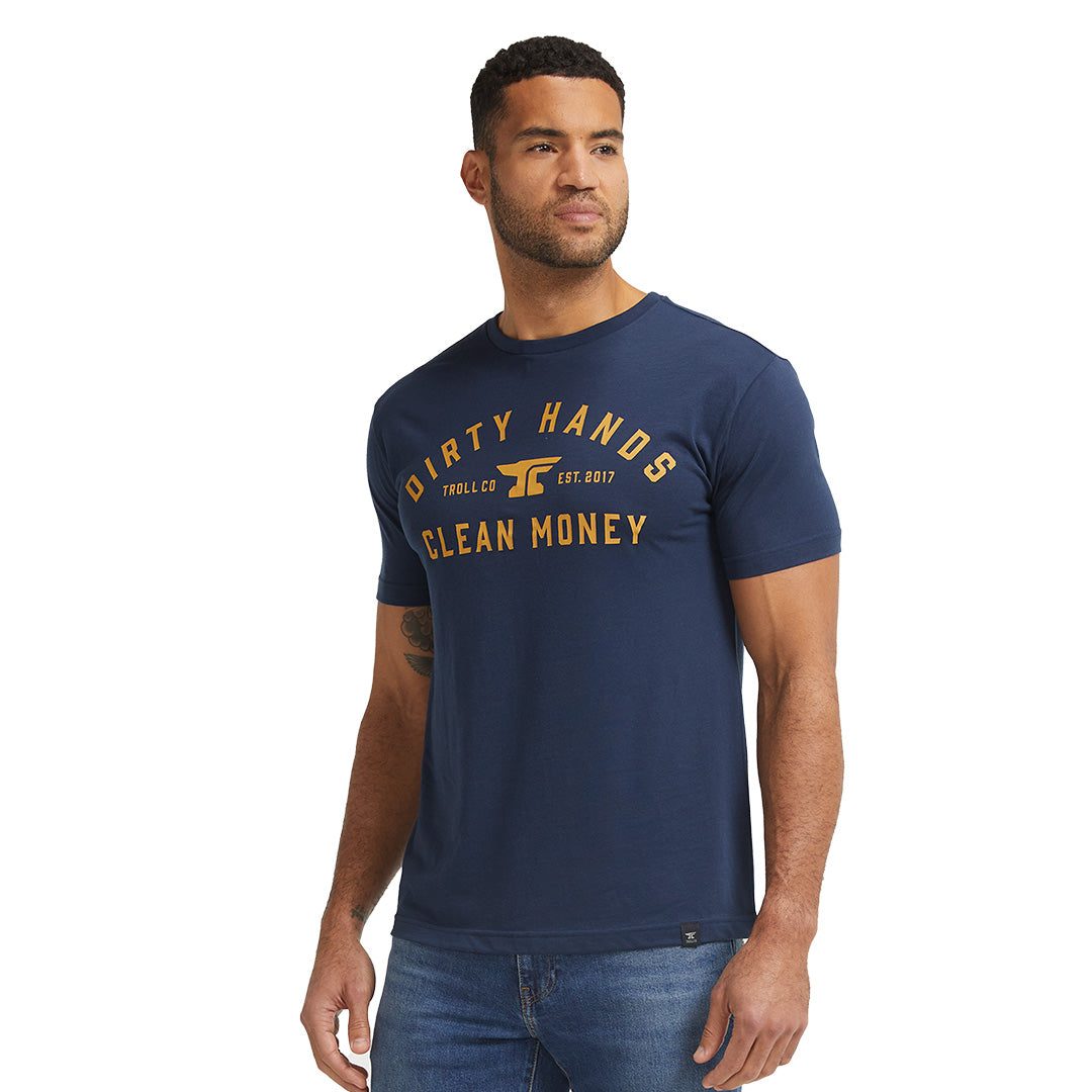 Troll Co. Men&#39;s &quot;Dirty Hands Clean Money&quot; Classic Short SleeveT-Shirt - Work World - Workwear, Work Boots, Safety Gear