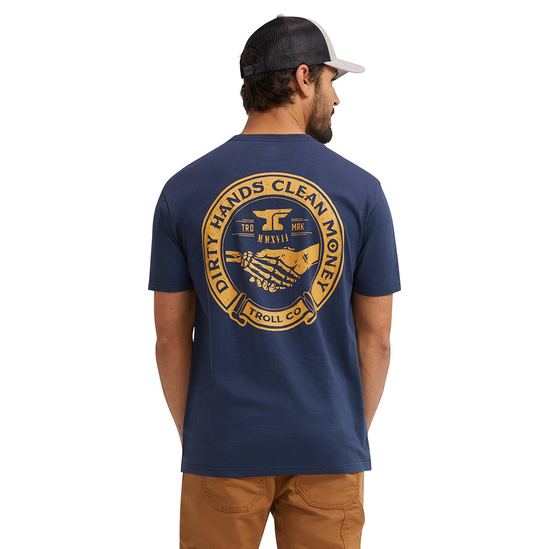 Troll Co. Men's "Dirty Hands Clean Money" Haggler Short Sleeve T-Shirt T-Shirts Troll Co. Navy 2XL Reg