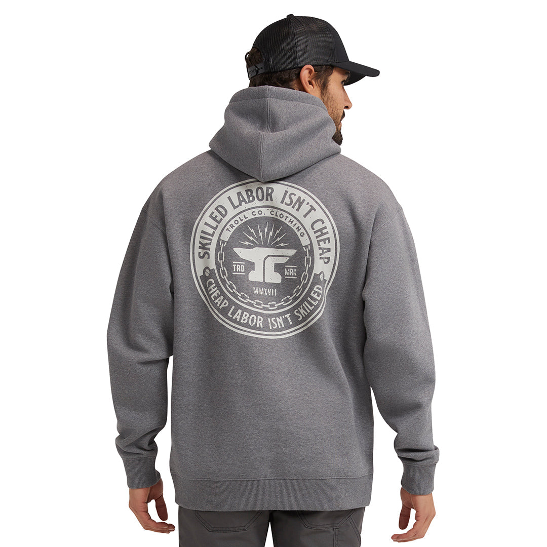 Troll Co. Men's "Skilled Labor Isn't Cheap" Hooded Sweatshirt Sweatshirts & Hoodies Troll Co. Charcoal Heather 2XL Reg