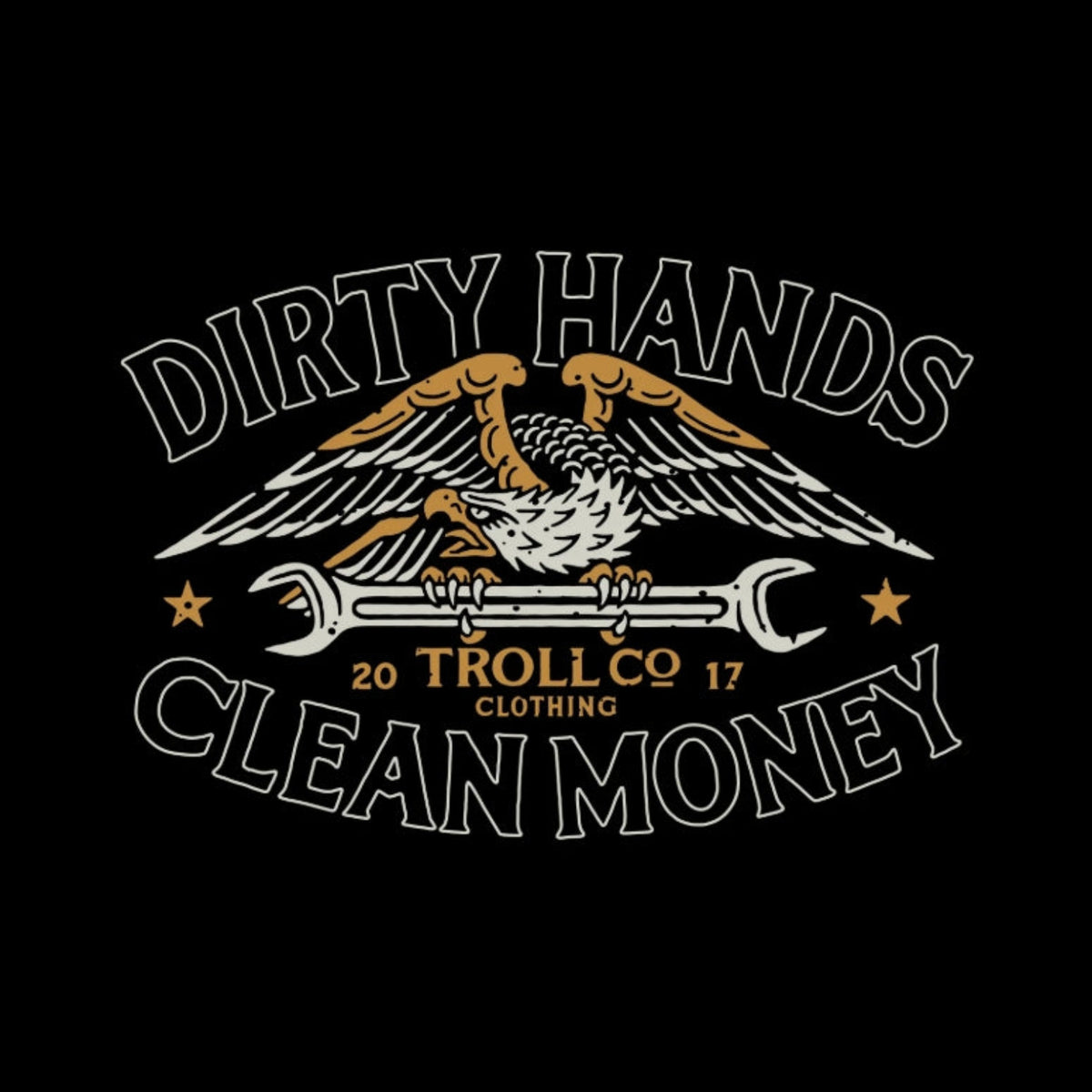 Troll Co. Men's "Dirty Hands Clean Money" Wing Spanner Graphic Short Sleeve T-Shirt T-Shirts Troll Co.