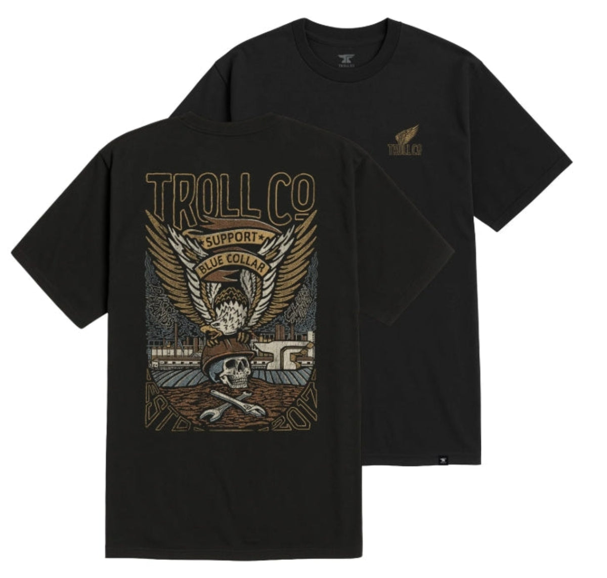 Troll Co. Men's "Support Blue Collar" Grounded Graphic Short Sleeve T-Shirt T-Shirts Troll Co. Black 2XL Reg