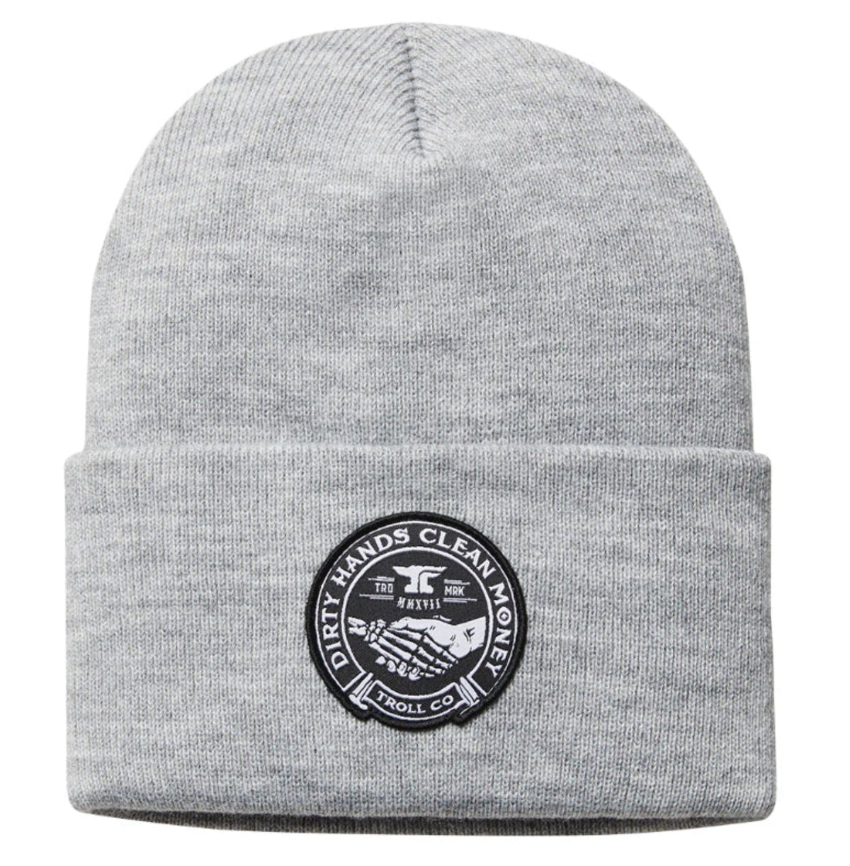 Troll Co. Haggler "Dirty Hands Clean Money" Graphic Patch Cuffed Beanie Hats & Caps Troll Co. Gray Heather OS