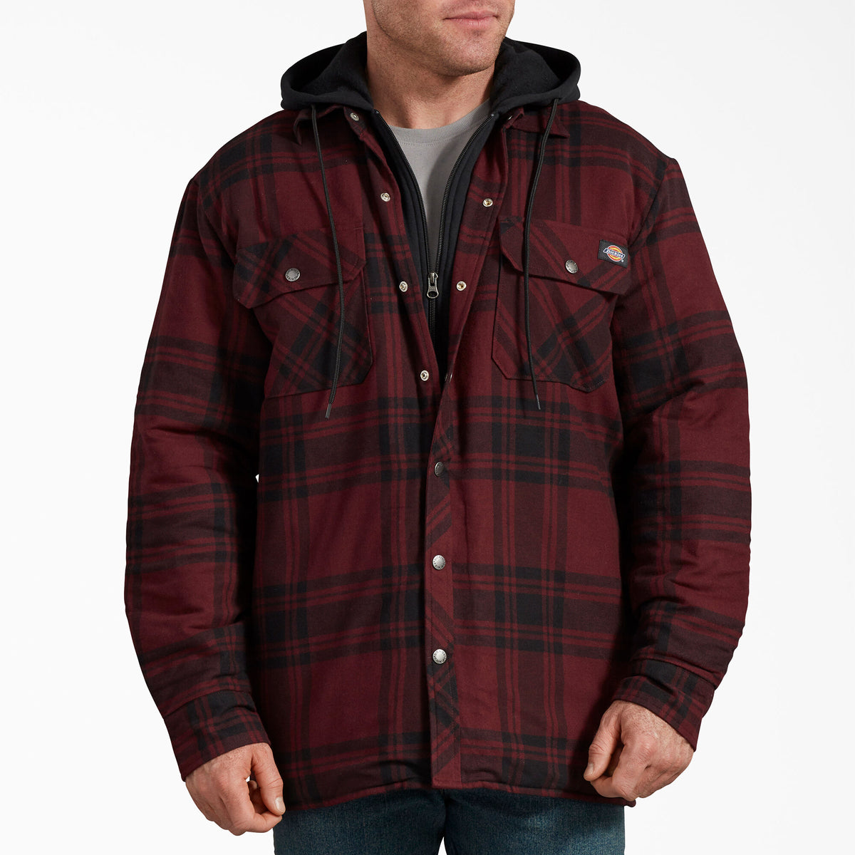 Dickies Men's Flannel Hooded Shirt Jacket Jackets & Coats Dickies Port/Black Plaid 2XL Reg