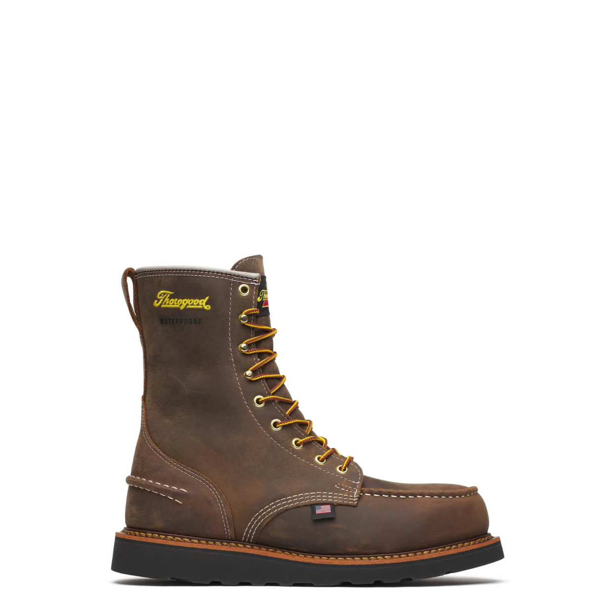 Thorogood Men's 1957 Series 8" Moc Toe Black Wedge Waterproof Steel Toe Work Boot Work Boots Thorogood Crazyhorse 10 2E