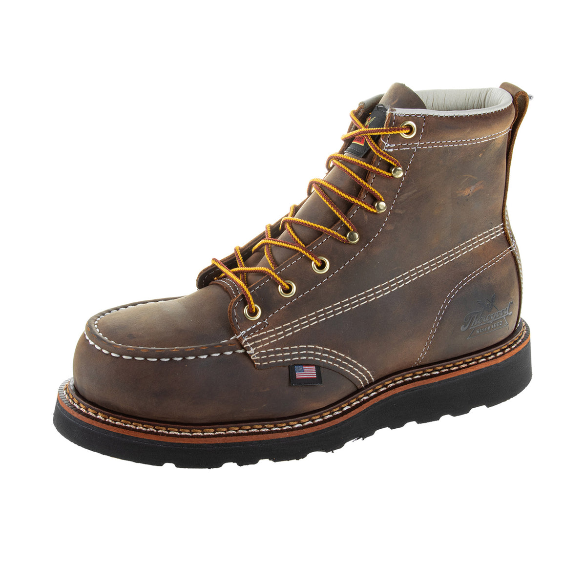 Thorogood Men's American Heritage 6" Moc Toe Black Maxwear Wedge Steel Toe Work Boots Thorogood