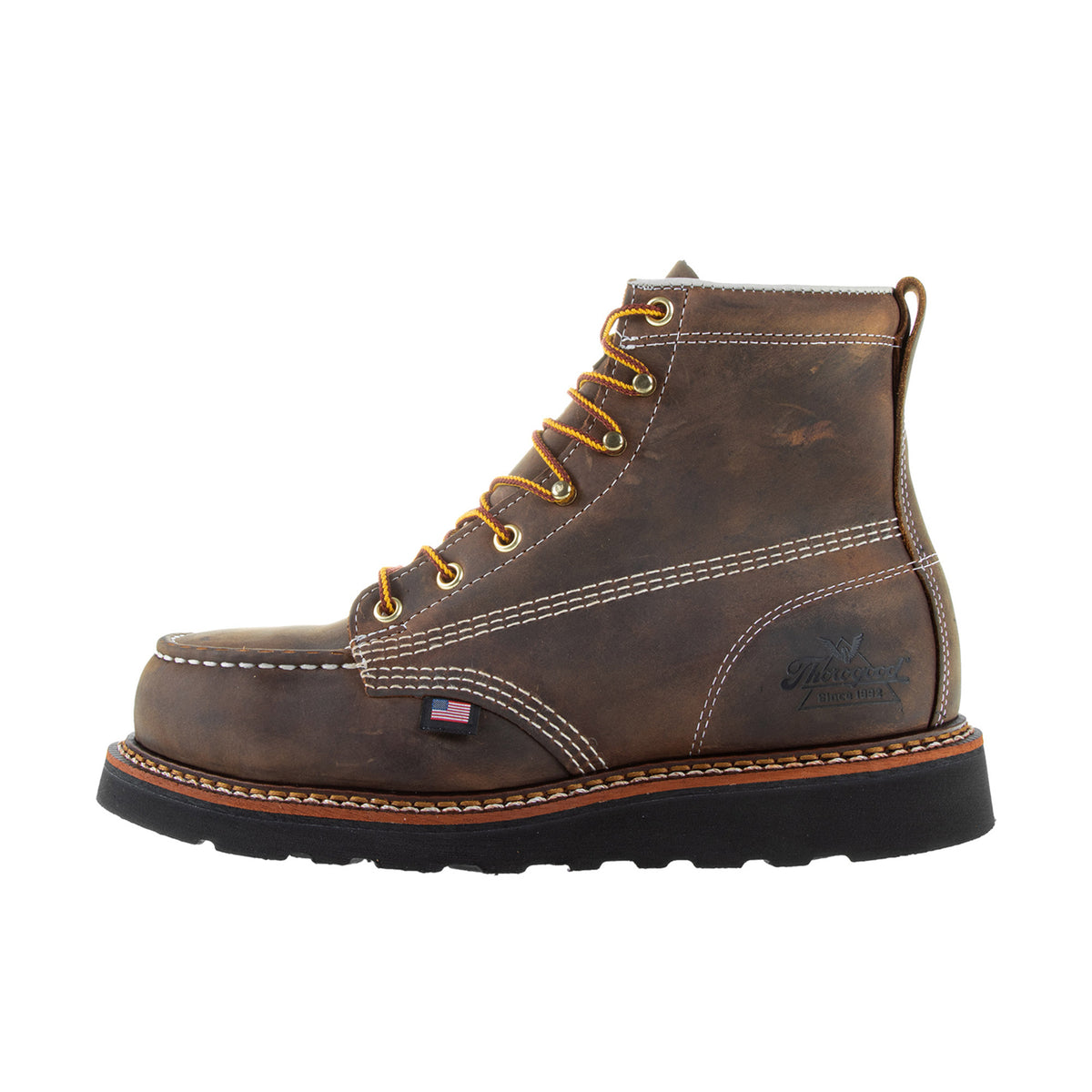 Thorogood Men's American Heritage 6" Moc Toe Black Maxwear Wedge Steel Toe Work Boots Thorogood