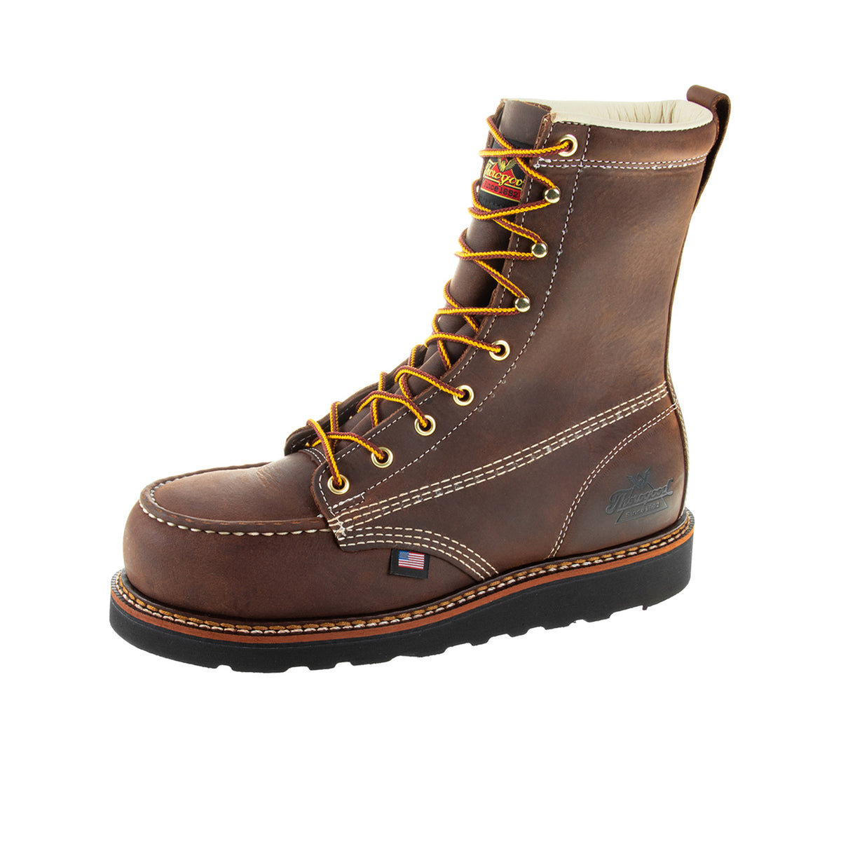 Thorogood Men's American Heritage 8" Black Heel Moc Toe Maxwear Wedge Steel Toe Work Boot Work Boots Thorogood