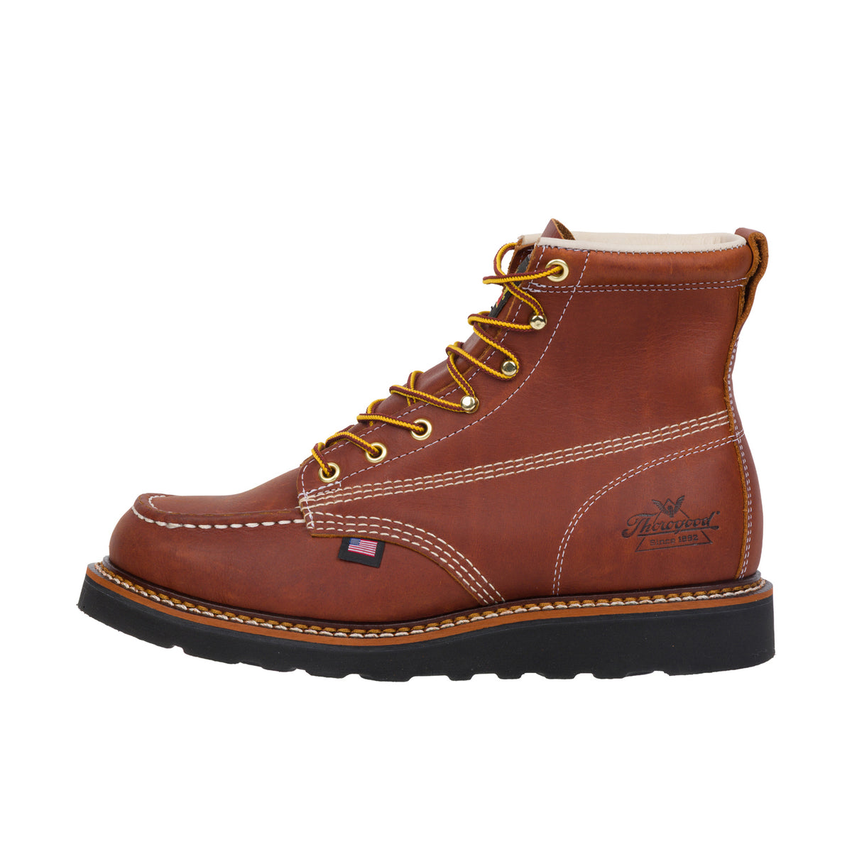 Thorogood Men's American Heritage 6" Moc Toe Black Wedge Boot Work Boots Thorogood