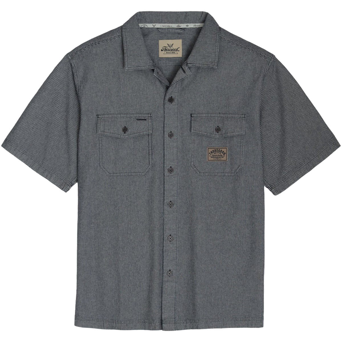 Thorogood Men's Short Sleeve Washed Garage Workwear Shirt Work Shirts Thorogood Denim Blue Railroad Stripe 2XL Reg