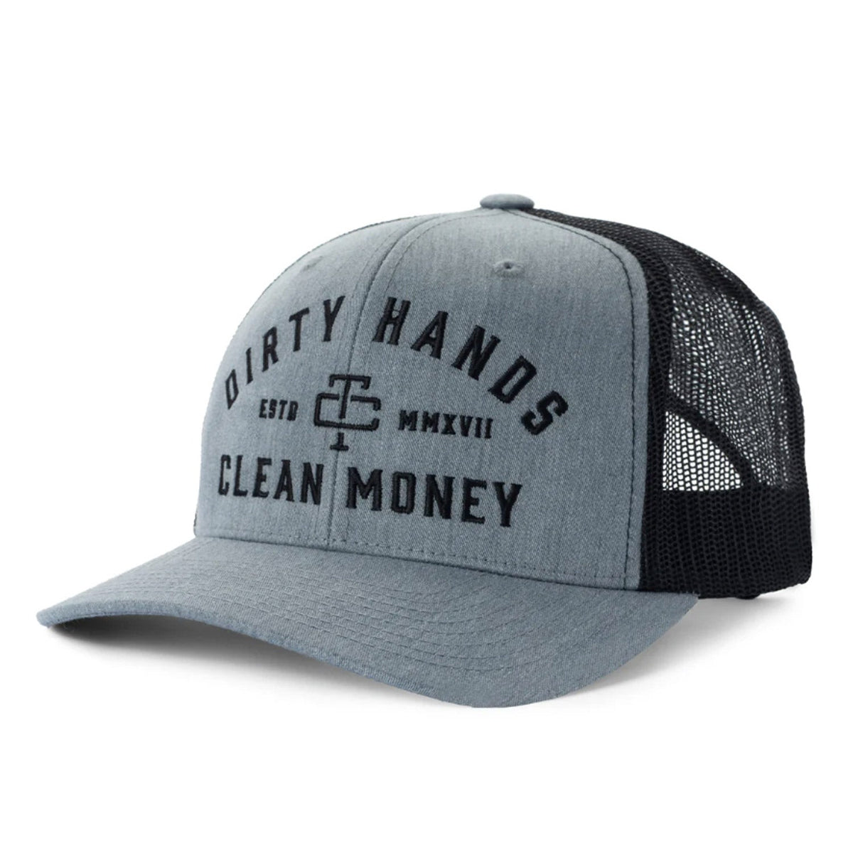 Troll Co. Catena "Dirty Hands Clean Money" Curved Brim Snapback Cap Hats & Caps Troll Co. Heather Black OS
