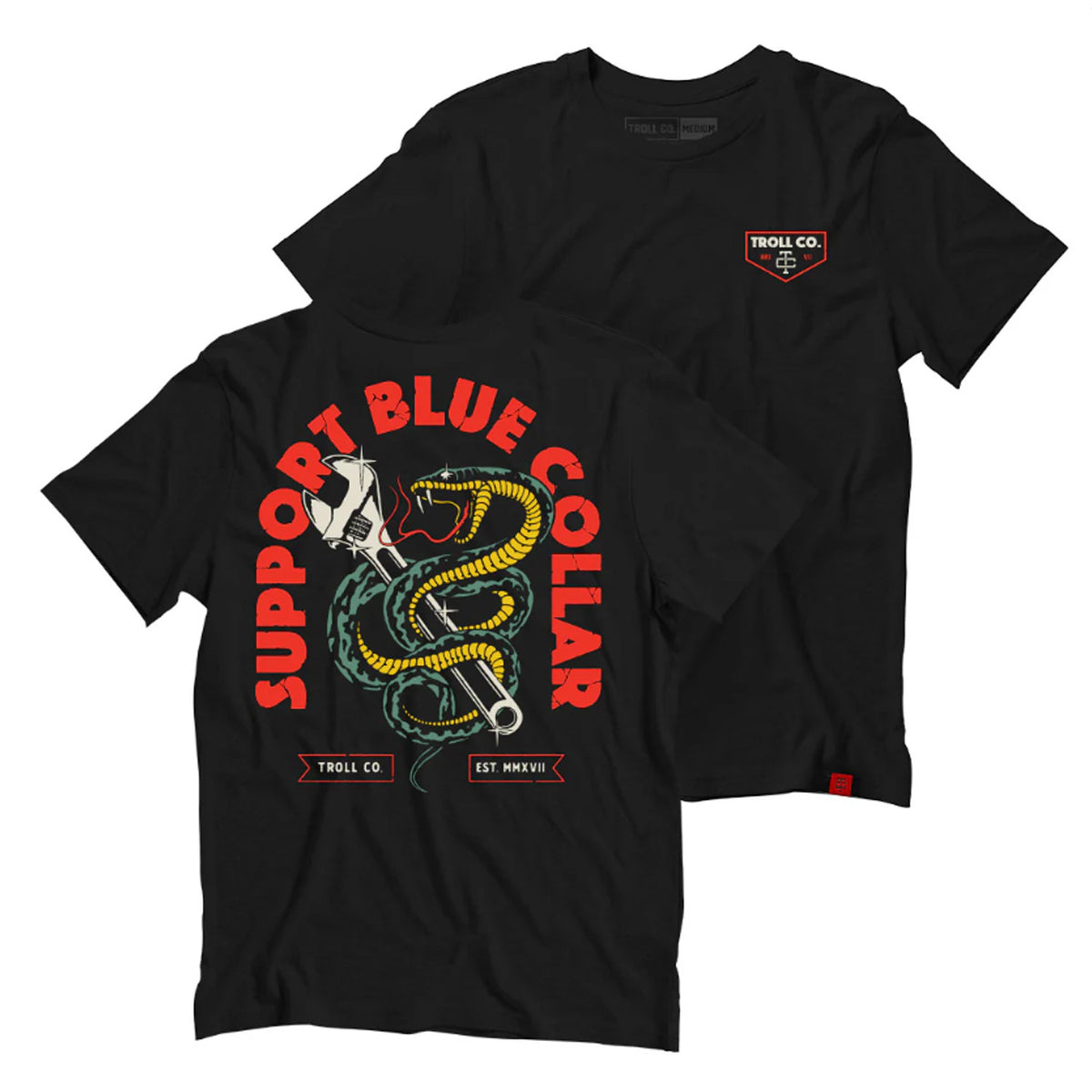 Troll Co. Men&#39;s Serpent &quot;Support Blue Collar&quot; Graphic T-Shirt - Work World - Workwear, Work Boots, Safety Gear