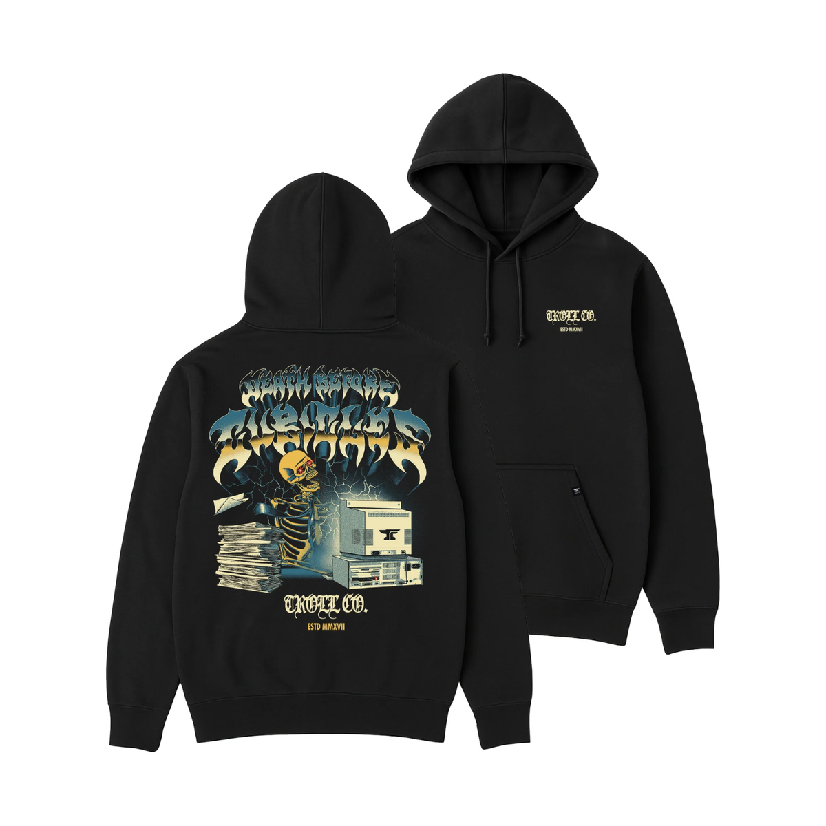 Troll Co. Men's "Death Before Cubical" CPU Graphic Hoodie Sweatshirts & Hoodies Troll Co. Black 2XL Reg