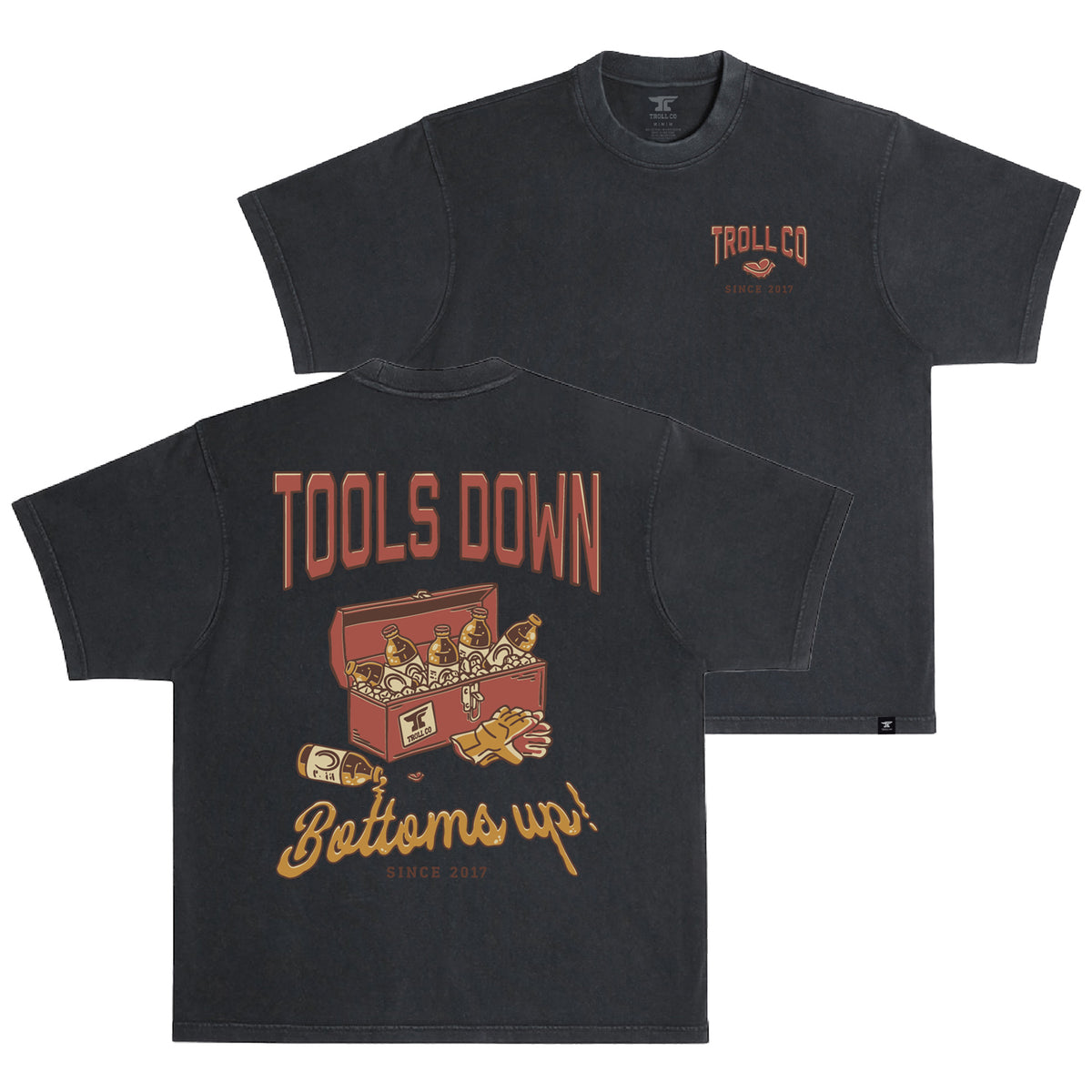Troll Co. Men's Tools Down Heavyweight Pigment Dye T-Shirt T-Shirts Troll Co. Black 2XL Reg