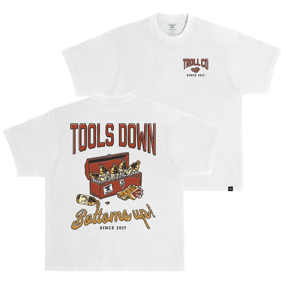 Troll Co. Men's Tools Down Heavyweight Pigment Dye T-Shirt T-Shirts Troll Co. White 2XL Reg