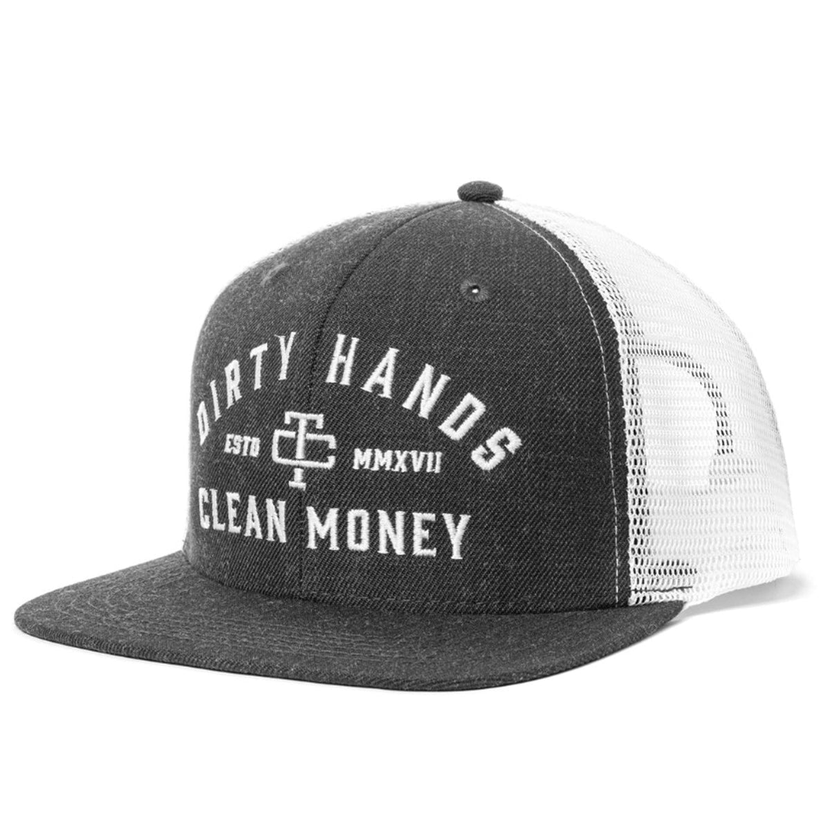 Troll Co. Catena "Dirty Hands Clean Money" Curved Brim Snapback Cap Hats & Caps Troll Co. Charcoal/White OS