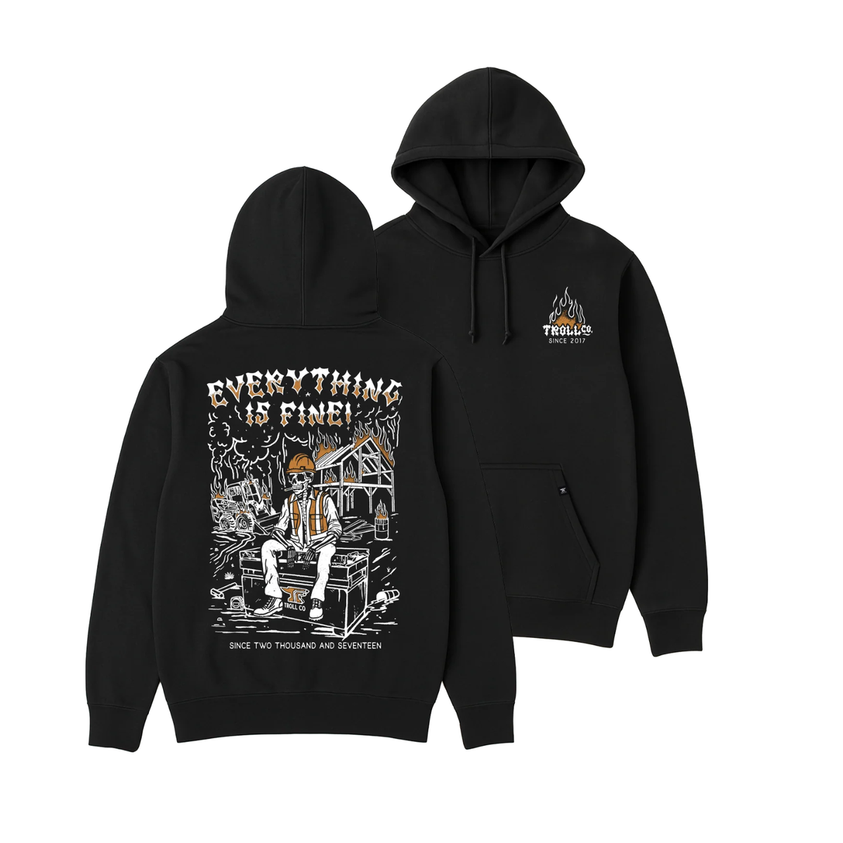 Troll Co. Men's "Everything Is Fine" Jobsite Graphic Hoodie Sweatshirts & Hoodies Troll Co. Black 2XL Reg