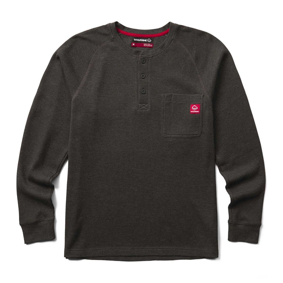 Wolverine Men's Walden II Thermal Pocket Long Sleeve Henley Long Sleeve T-Shirts Wolverine Black Heather 2XL Reg