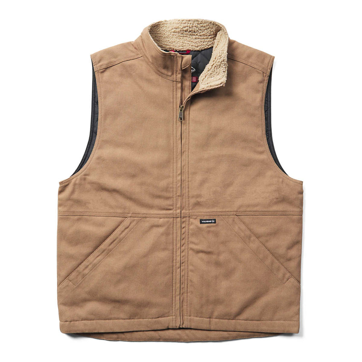 Wolverine Men's Jaxon Canvas Sherpa Lined Collar Vest Vests Wolverine Hickory 2XL Reg