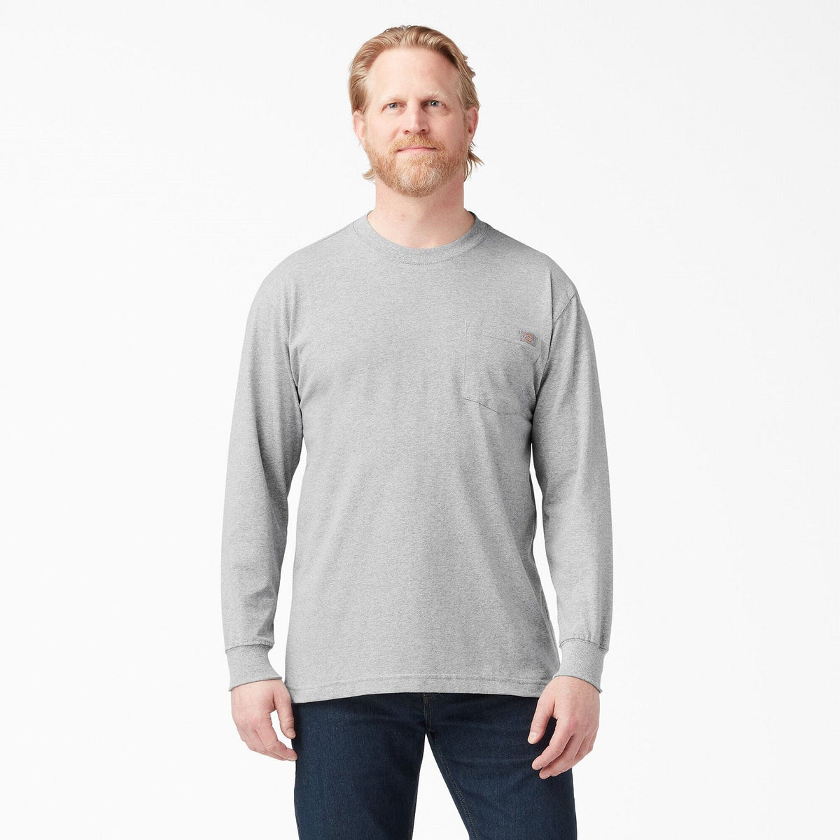 Dickies Men's Heavyweight Long Sleeve Crew Neck T-Shirt Long Sleeve T-Shirts Dickies Heather Grey 2XL Reg