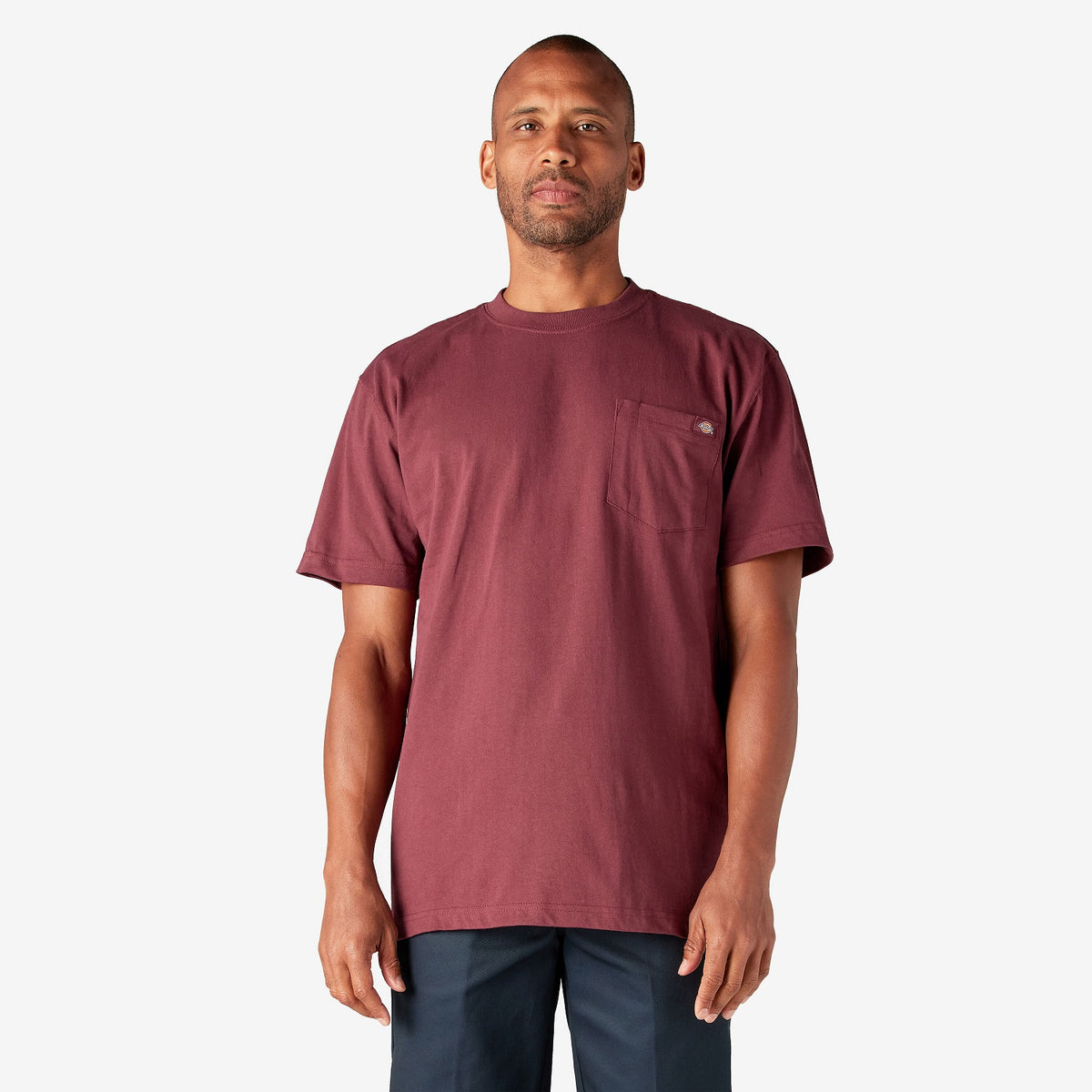 Dickies Men&#39;s Heavyweight Short Sleeve Pocket T-Shirt_Burgundy - Work World - Workwear, Work Boots, Safety Gear