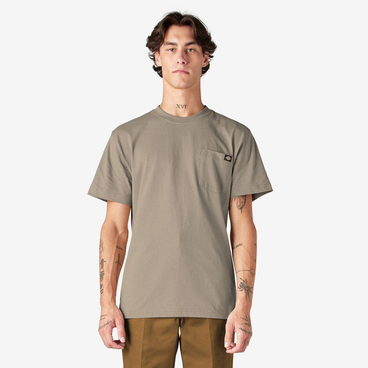 Dickies Men&#39;s Heavyweight Short Sleeve Pocket T-Shirt_Desert Sand - Work World - Workwear, Work Boots, Safety Gear