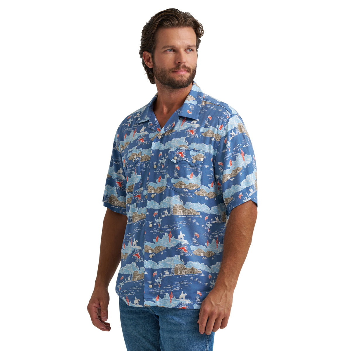 Wrangler Men's Coconut Cowboy Camp Shirt Work Shirts Wrangler Blue 2XL Reg