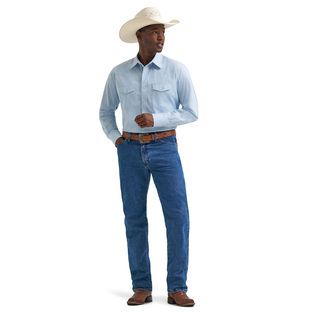 Wrangler Men's Long Sleeve Western Stripe Pearl Snap Shirt