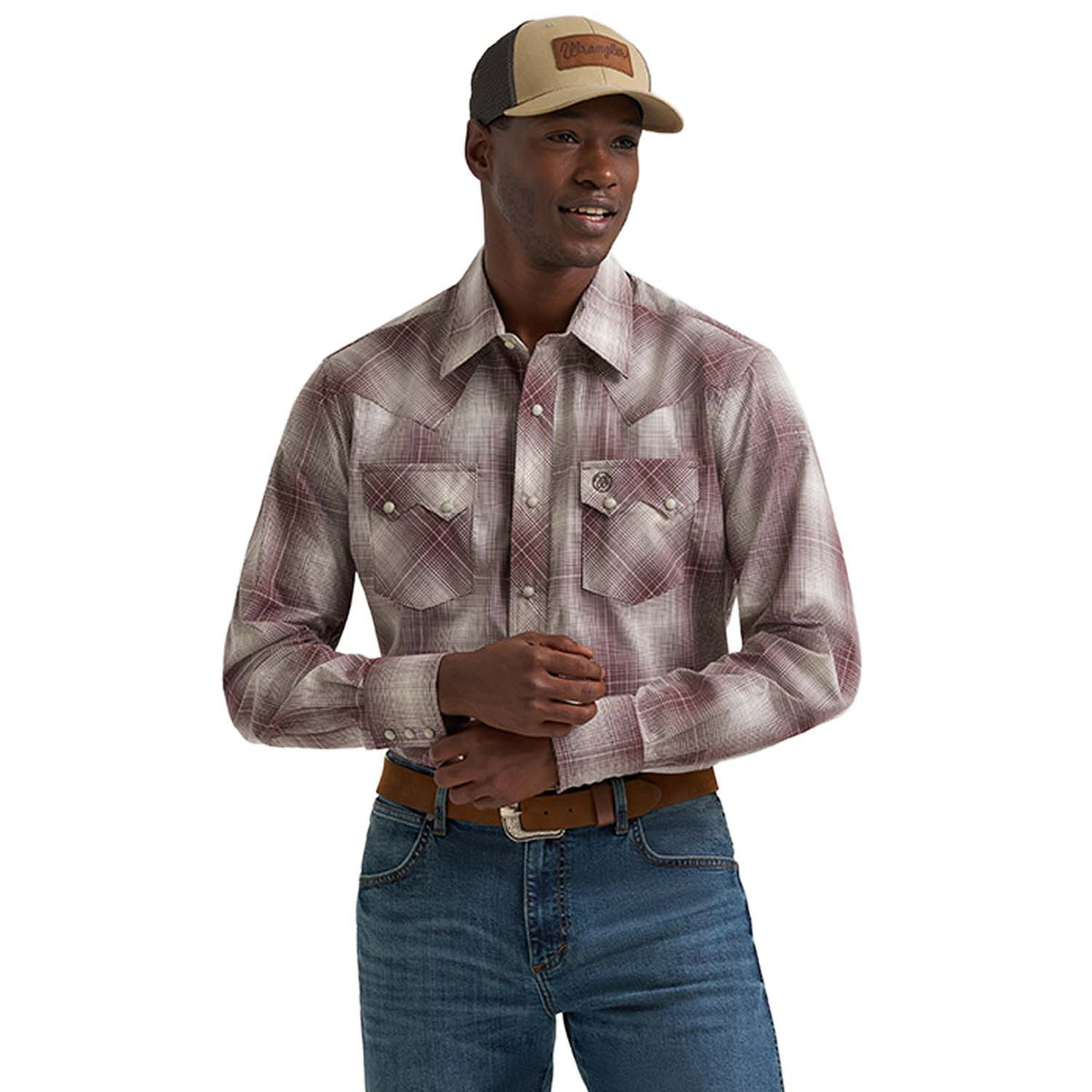 Wrangler Men's Wrangler Retro® Long Sleeve Sawtooth Snap Pocket Western Shirt Work Shirts Wrangler Brown 2XL Reg