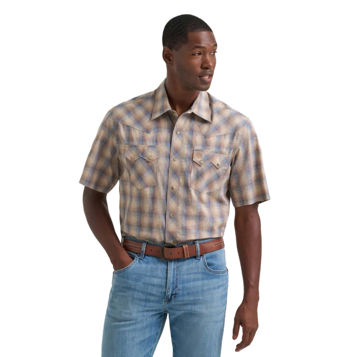 Wrangler Men's Wrangler Retro® Short Sleeve Sawtooth Pocket Western Snap Shirt Work Shirts Wrangler Brown 2XL Reg