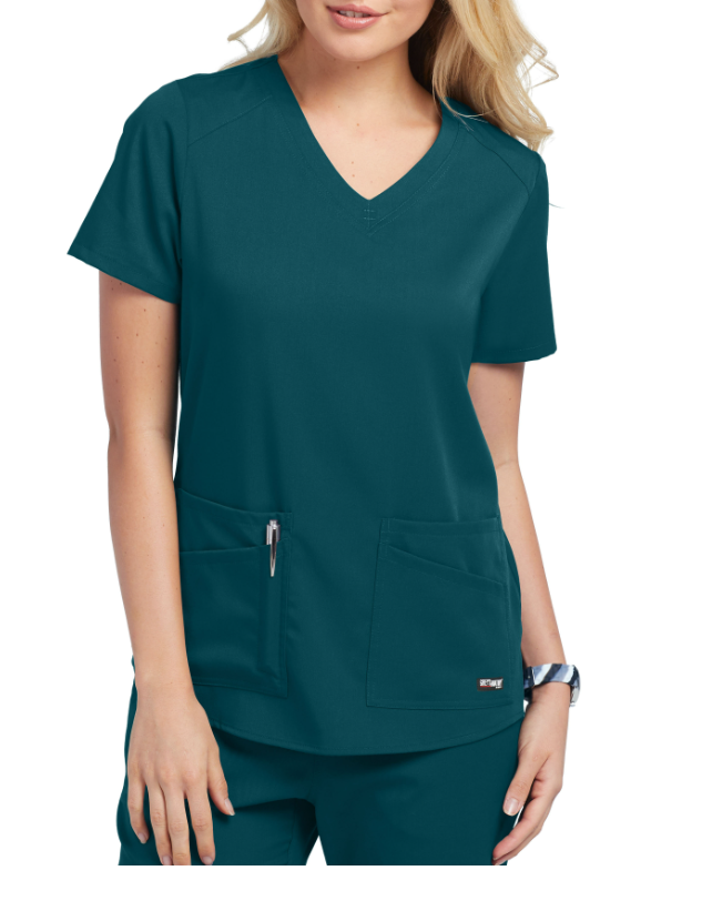 Grey's Anatomy Women's Stretch Emma 4-Pocket V-Neck Scrub Top Scrubs Grey's Anatomy Bahama L Reg