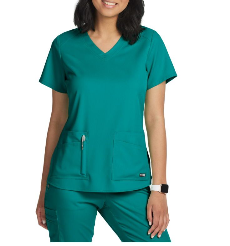 Grey's Anatomy Women's Stretch Emma 4-Pocket V-Neck Scrub Top Scrubs Grey's Anatomy Teal 2XL Reg