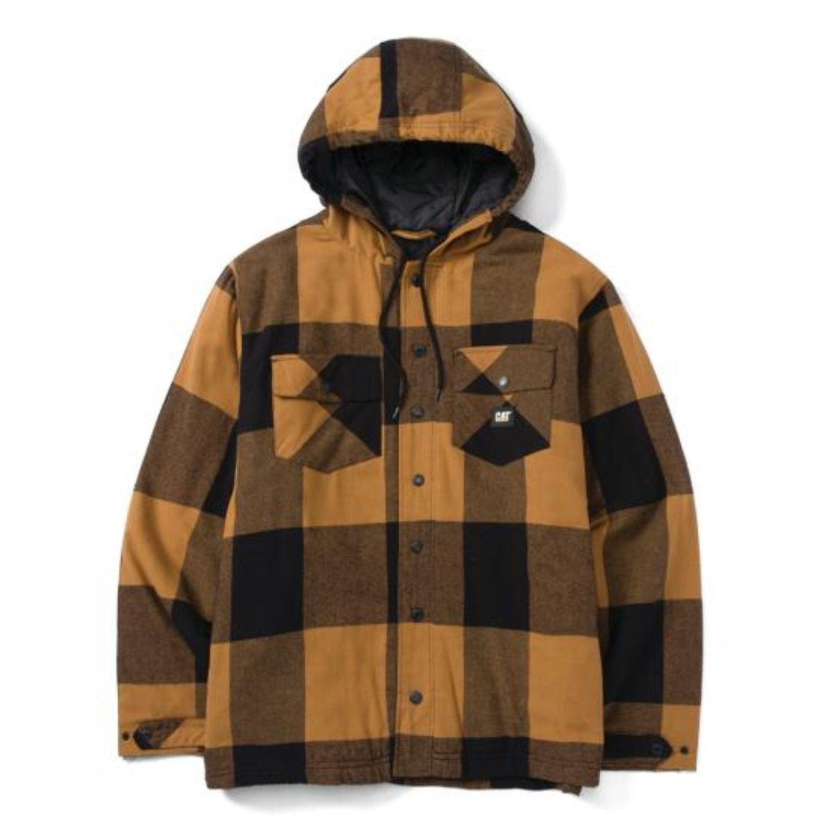 CAT Men's Hooded Flannel Snap-Front Shirt Jacket Long Sleeve T-Shirts CAT Black/Bronze 2XL Reg