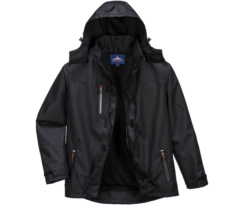 Portwest Men's Outcoach Waterproof Hooded Rain Jacket Rainwear Portwest Black 2XL Reg