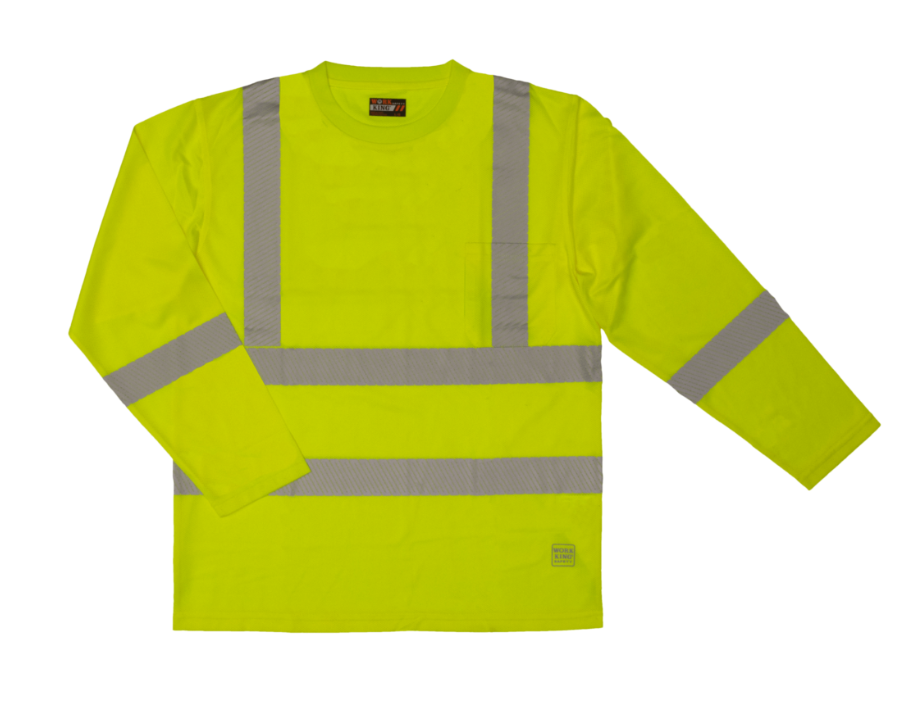 Tough Duck Class 1 Long Sleeve Safety T-Shirt Long Sleeve T-Shirts Tough Duck Fluorescent Green 2XL Reg