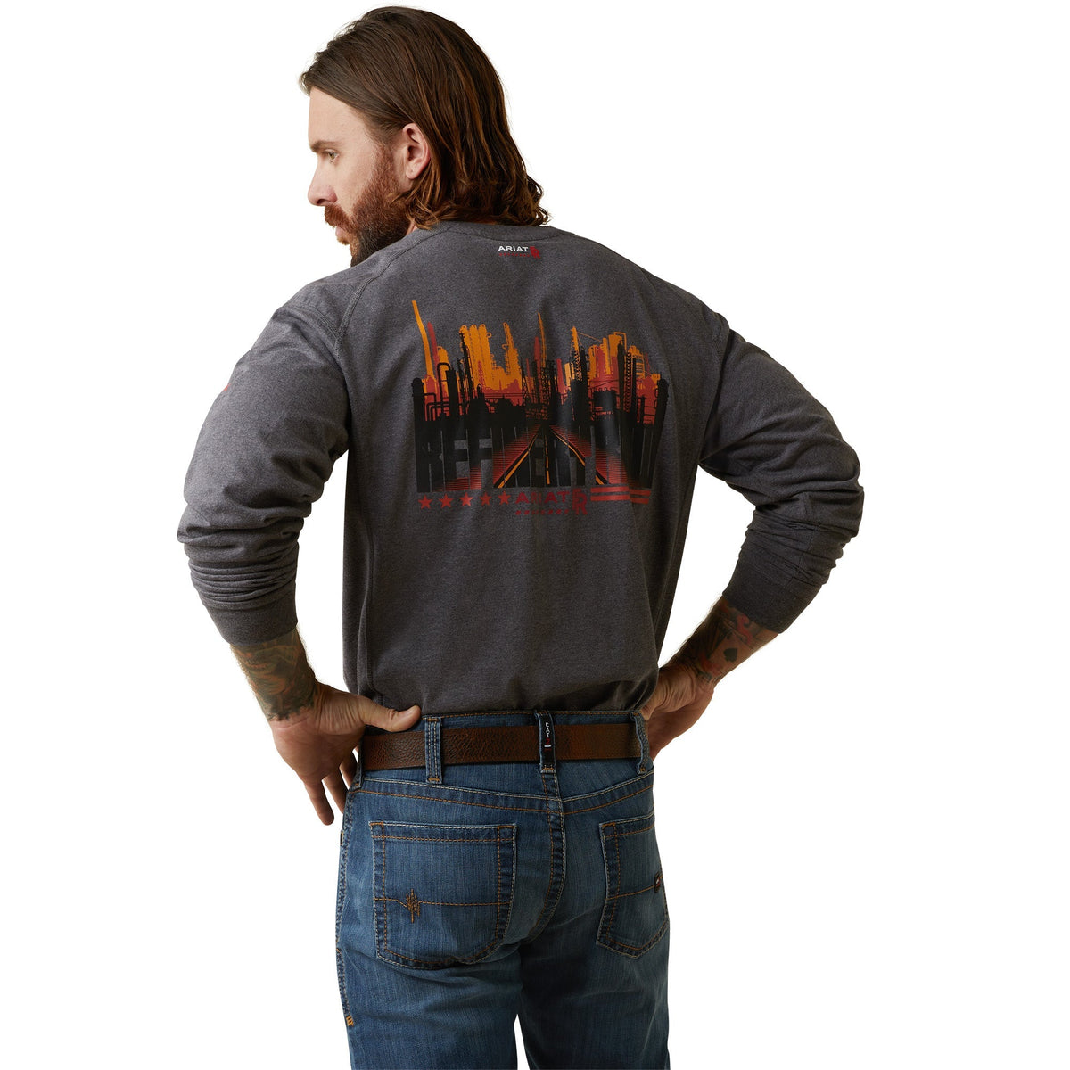 Ariat Men's Flame Resistant Air Refinery Row Graphic Long Sleeve Henley Tee Long Sleeve T-Shirts Ariat