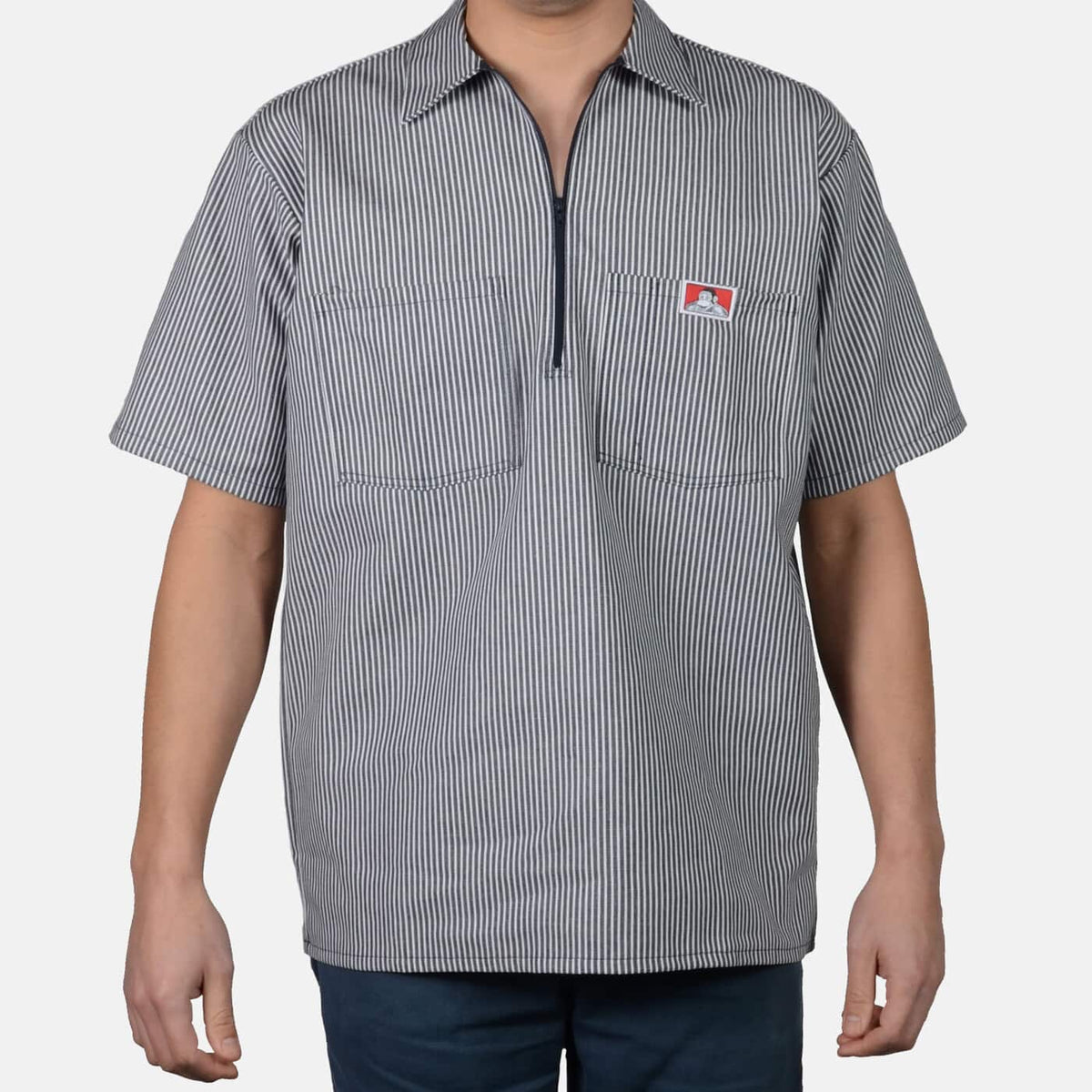 Ben Davis Men's Short Sleeve 1/2 Zip Work Shirt Work Shirts Ben Davis Navy Stripes 2XL Reg