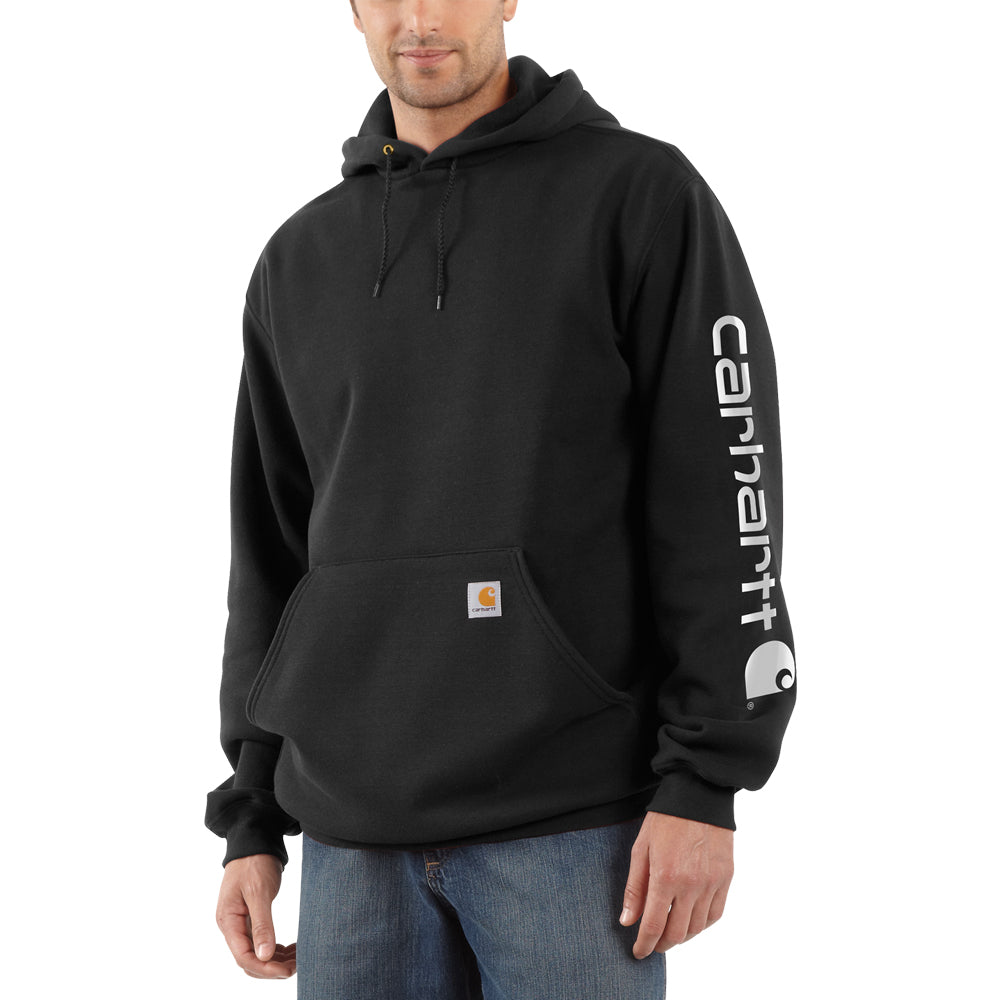 Carhartt Men&#39;s Signature Logo Hooded Pullover Sweatshirt_Black - Work World - Workwear, Work Boots, Safety Gear