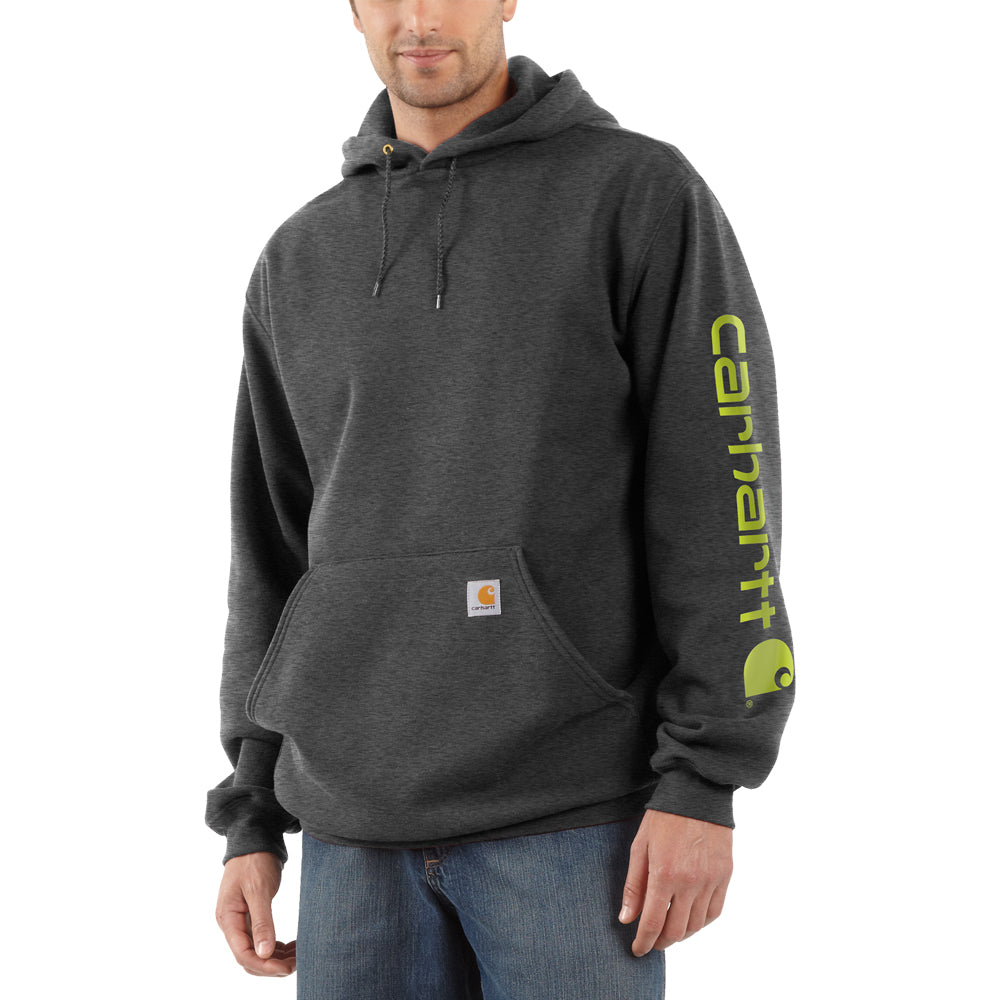 Carhartt Men&#39;s Signature Logo Hooded Pullover Sweatshirt_Carbon Heather - Work World - Workwear, Work Boots, Safety Gear