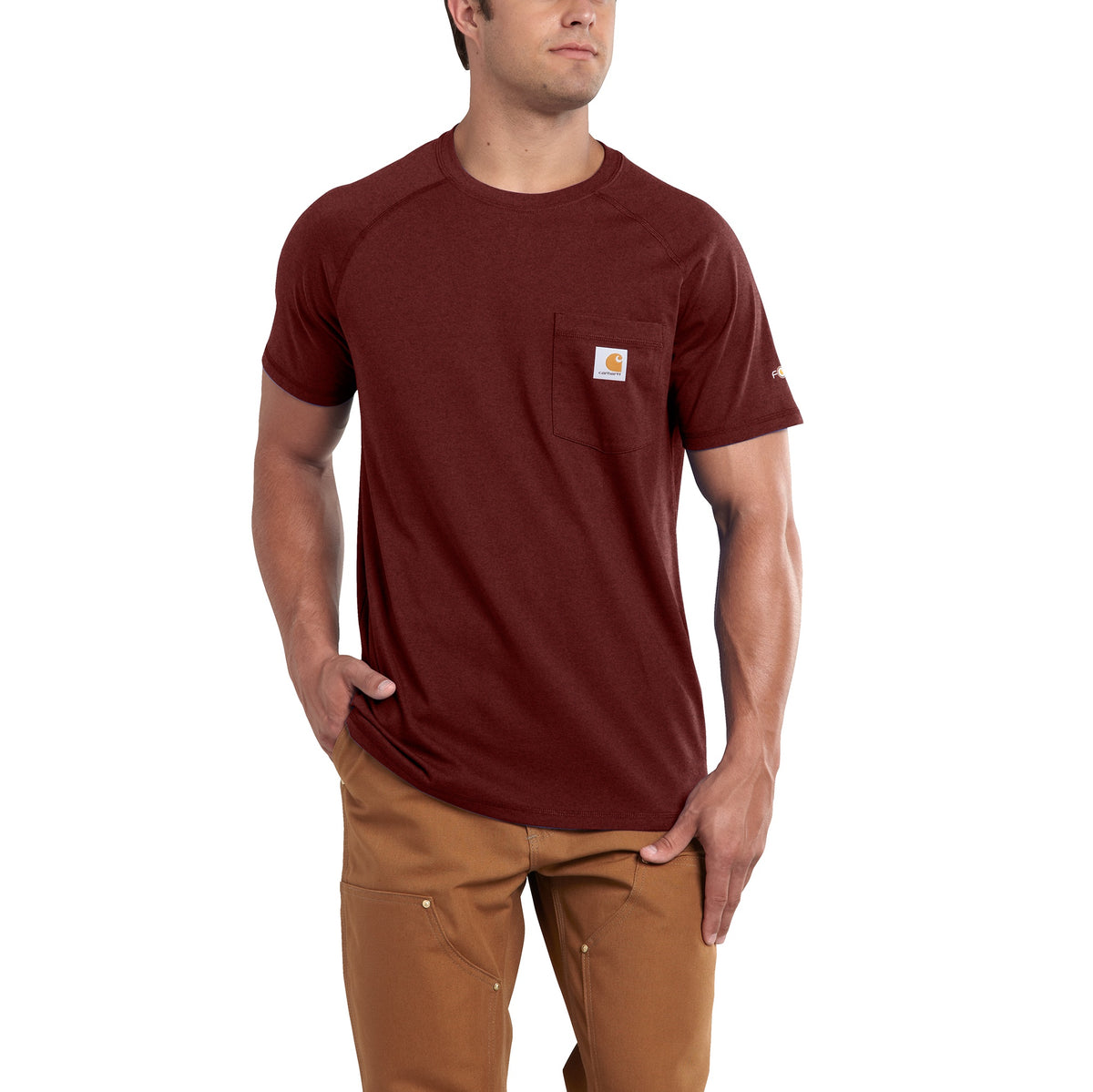 Carhartt Men's Force® Delmont Short Sleeve T-Shirt_Red/Brown Heather T-Shirts Carhartt