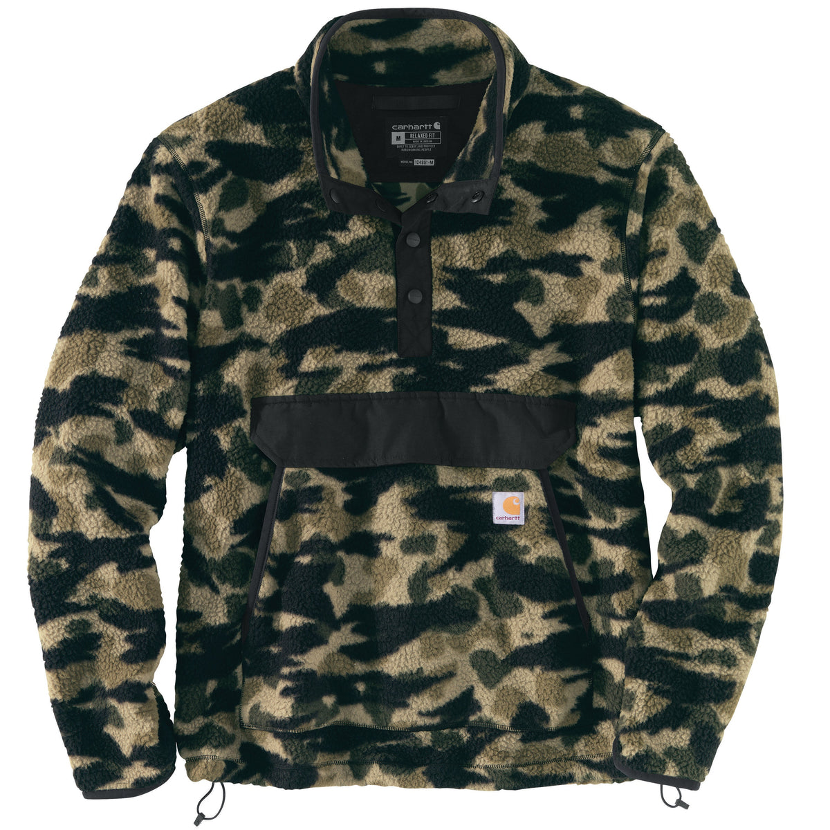 Carhartt Men's Relaxed Fit Snap Front Fleece Pullover Sweatshirts & Hoodies Carhartt Black Blind Duck Camo 2XL Reg