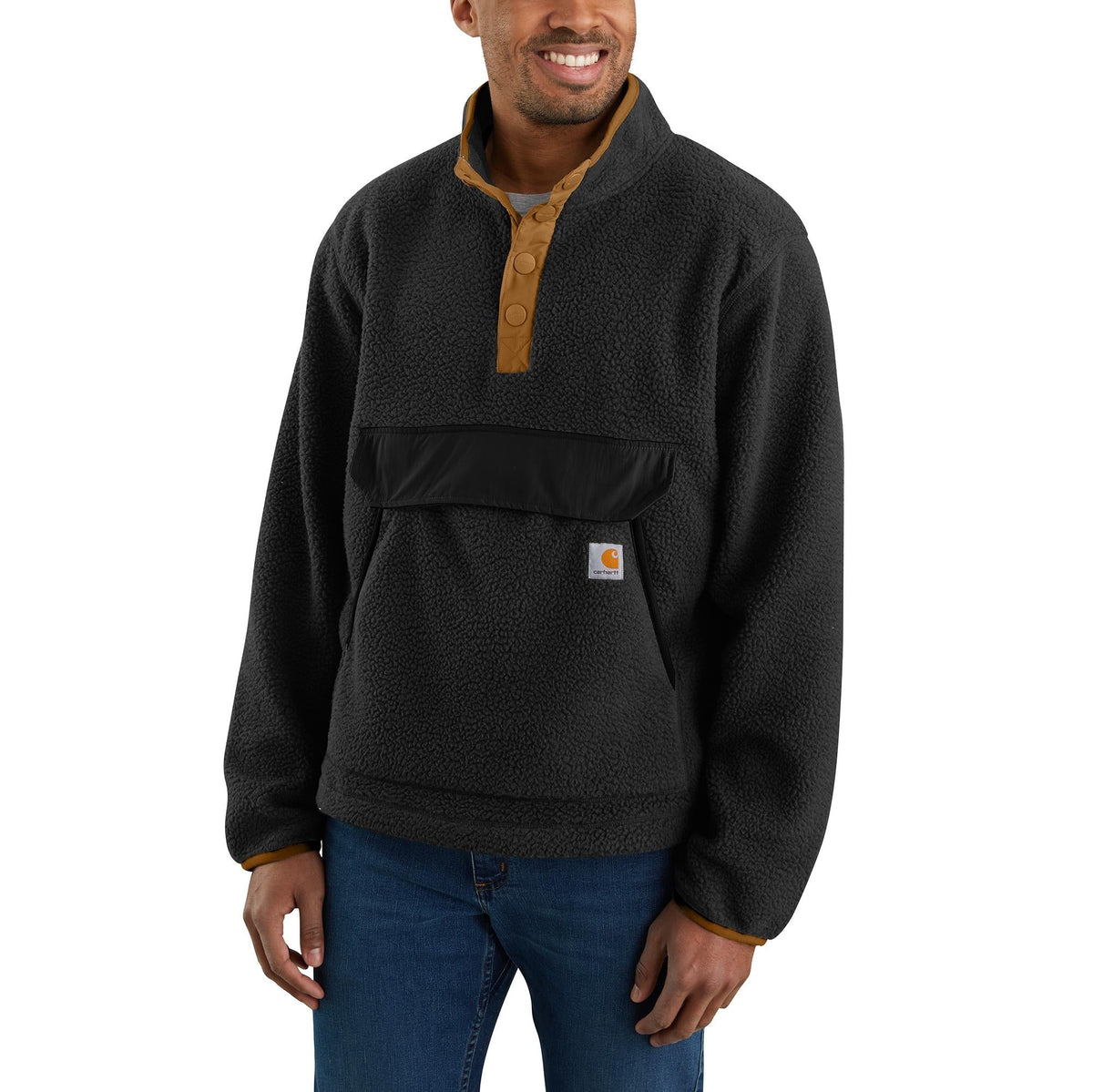 Carhartt Men's Relaxed Fit Snap Front Fleece Pullover Sweatshirts & Hoodies Carhartt Black 2XL Reg