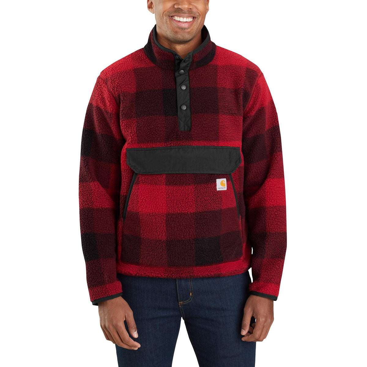 Carhartt Men's Relaxed Fit Snap Front Fleece Pullover Sweatshirts & Hoodies Carhartt Oxblood Plaid 2XL Reg