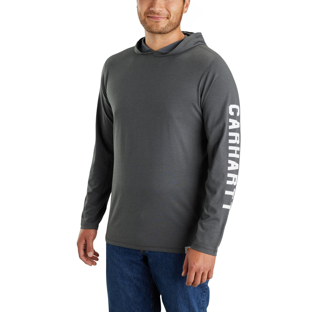 Carhartt Men's Force® Relaxed Fit Logo Hooded Long Sleeve T-Shirt Long Sleeve T-Shirts Carhartt Carbon Heather 2XL Reg