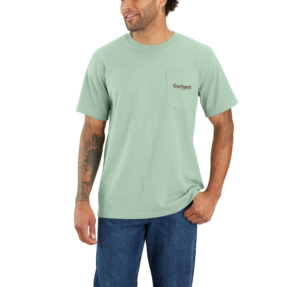 Carhartt Men's Relaxed Fit Heavyweight Short Sleeve Pocket Line Graphic T-Shirt T-Shirts Carhartt Jade Heather S Reg