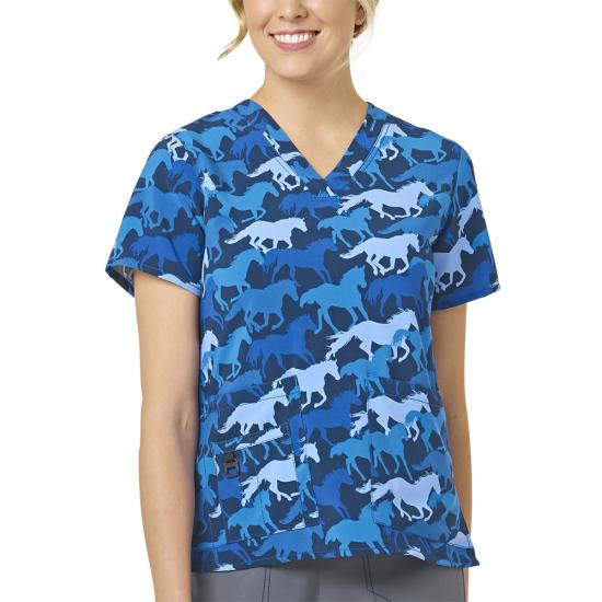 Carhartt Women&#39;s Printed V-Neck Scrub Top_Horse Run - Work World - Workwear, Work Boots, Safety Gear