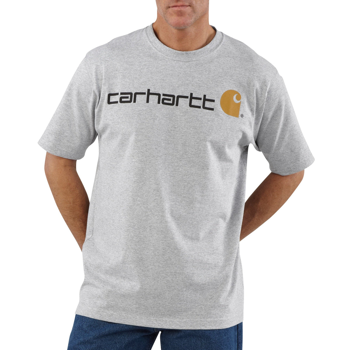 Carhartt Men&#39;s Signature Logo Short Sleeve T-Shirt_Heather Grey - Work World - Workwear, Work Boots, Safety Gear