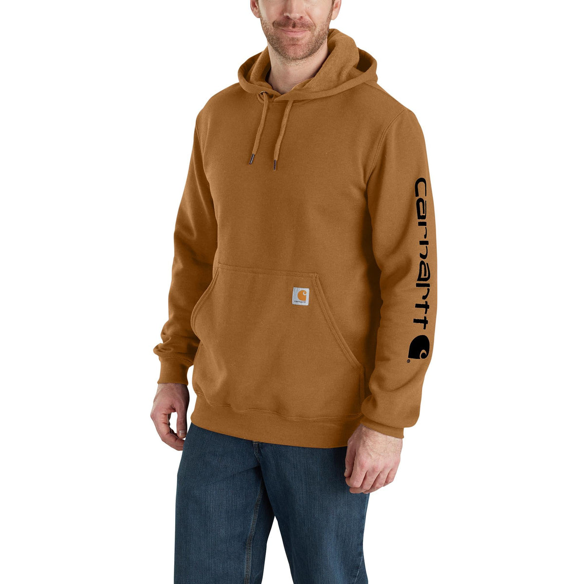 Carhartt Men&#39;s Signature Logo Hooded Pullover Sweatshirt_Carhartt Brown - Work World - Workwear, Work Boots, Safety Gear