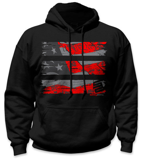 SafetyShirtz Men&#39;s Stealth Old Glory Hoodie_Black/Red - Work World - Workwear, Work Boots, Safety Gear